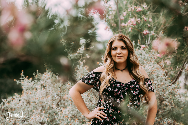 las vegas high school senior picture with flowers